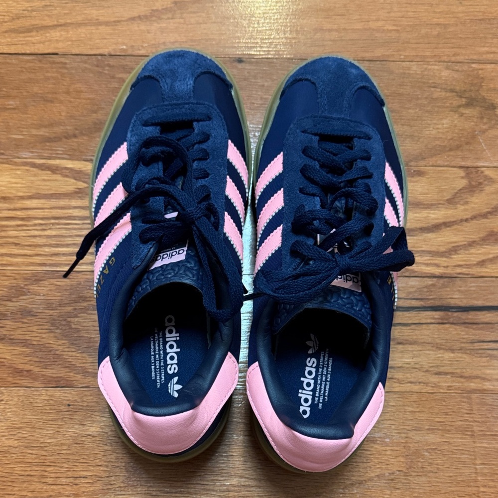 Adidas Dark Blue and Light Pink Gazelle